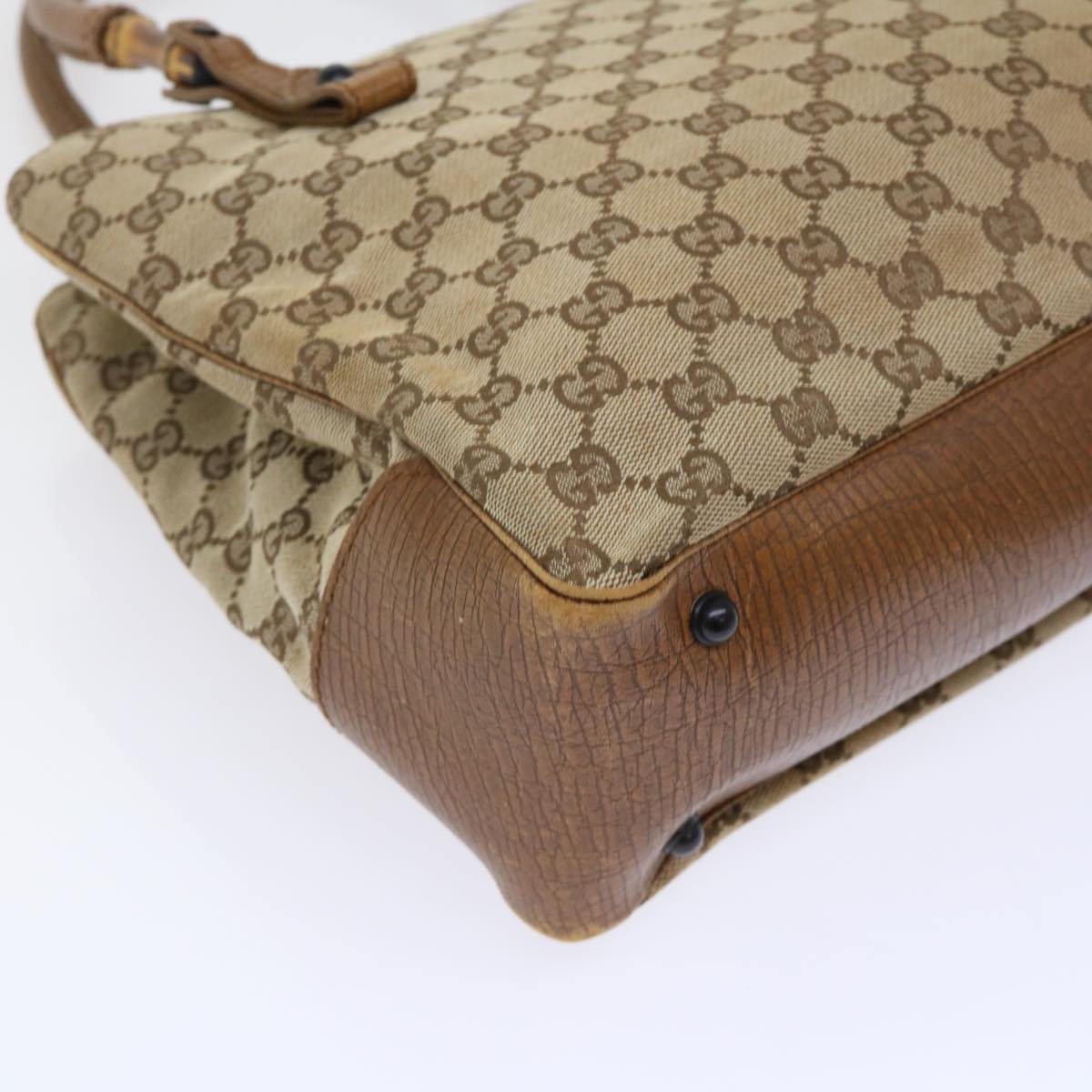 GUCCI GG Canvas Bamboo Shoulder Bag Canvas Leather Black 112526 ac2174