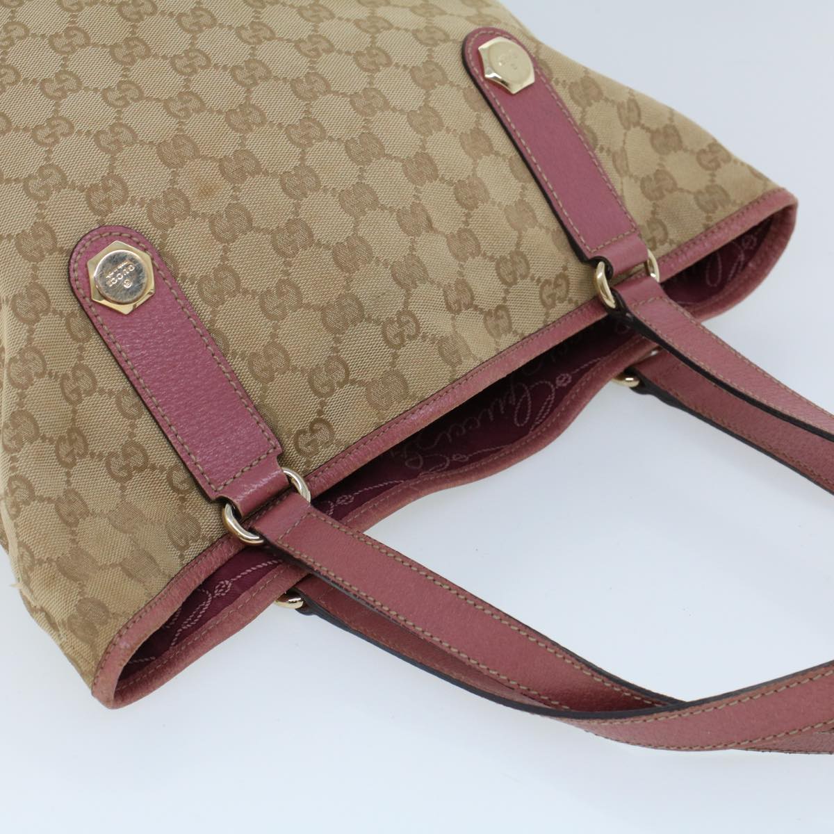 GUCCI GG Canvas Shoulder Bag Canvas Leather Beige Pink ac2175