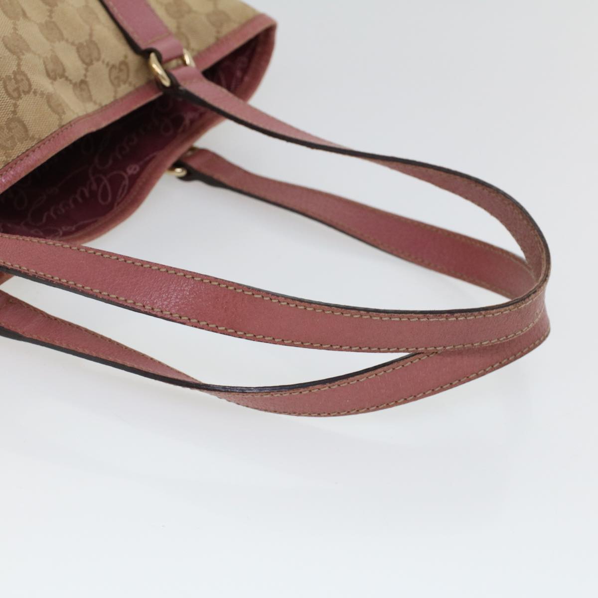 GUCCI GG Canvas Shoulder Bag Canvas Leather Beige Pink ac2175