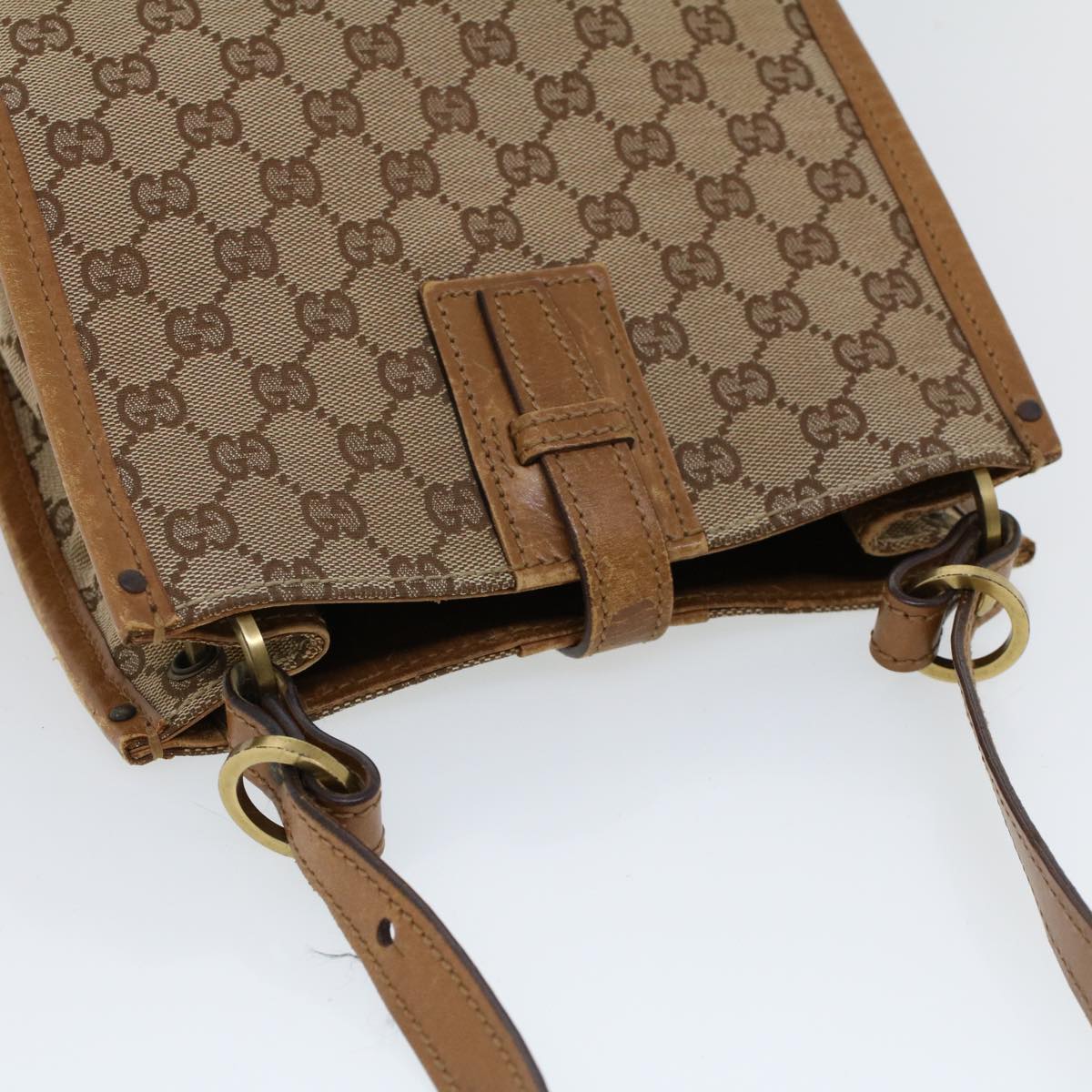 GUCCI GG Canvas Shoulder Bag Canvas Leather Beige Brown 110292 ac2178