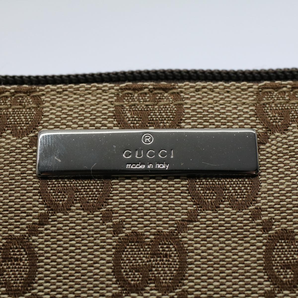 GUCCI GG Canvas Accessory Pouch Leather Beige 07198 ac2192