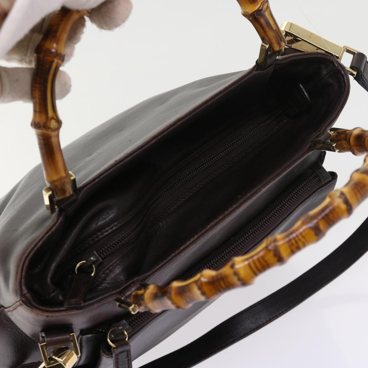GUCCI Bamboo Hand Bag Leather 2way Brown 002 2058 0508 0 ac2195