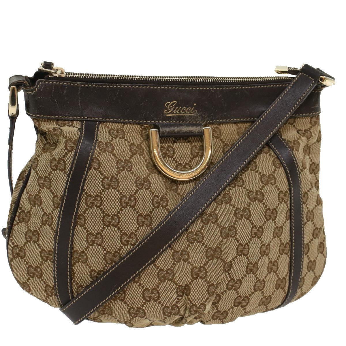GUCCI GG Canvas Shoulder Bag Leather Beige 203257 ac2198