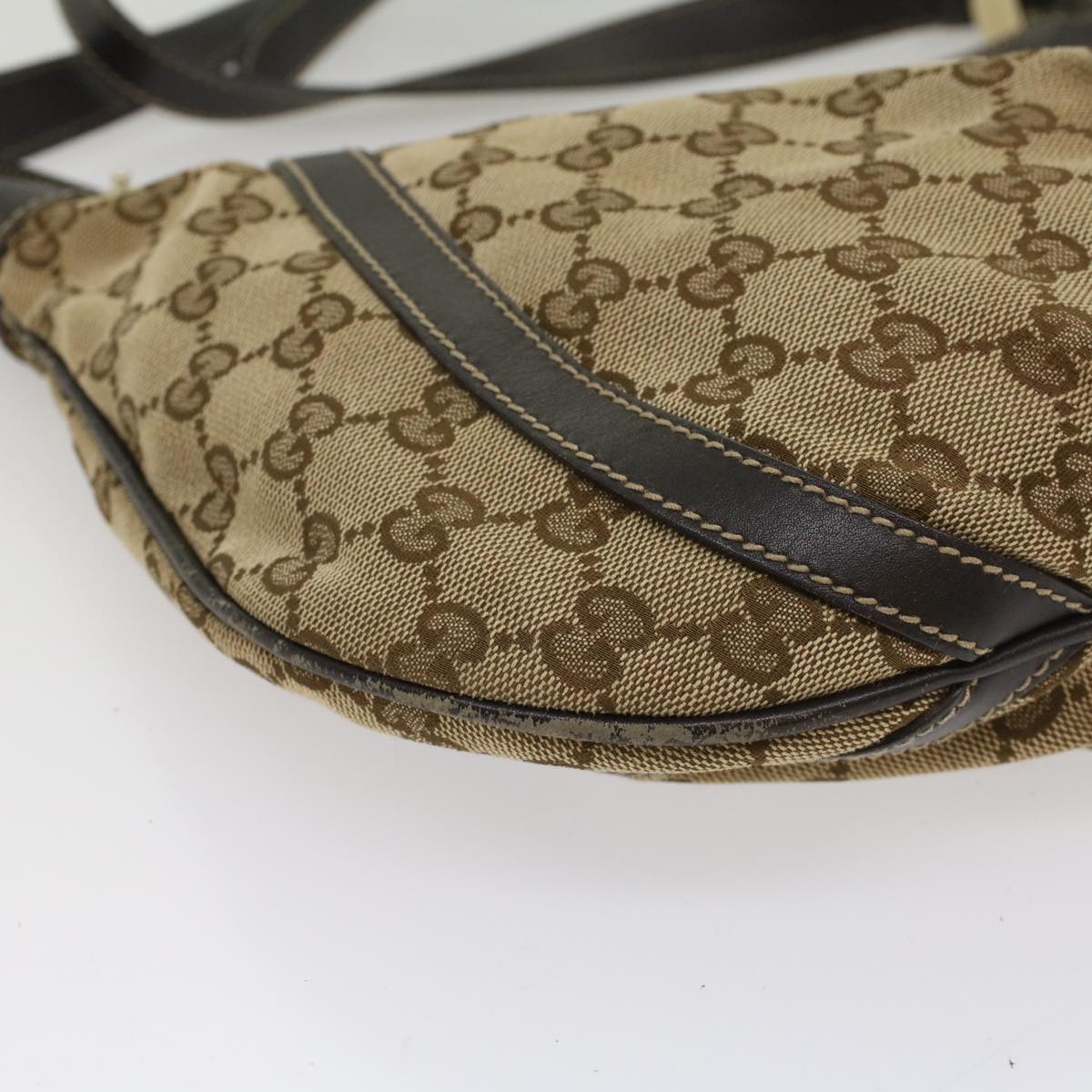 GUCCI GG Canvas Shoulder Bag Leather Beige 203257 ac2198