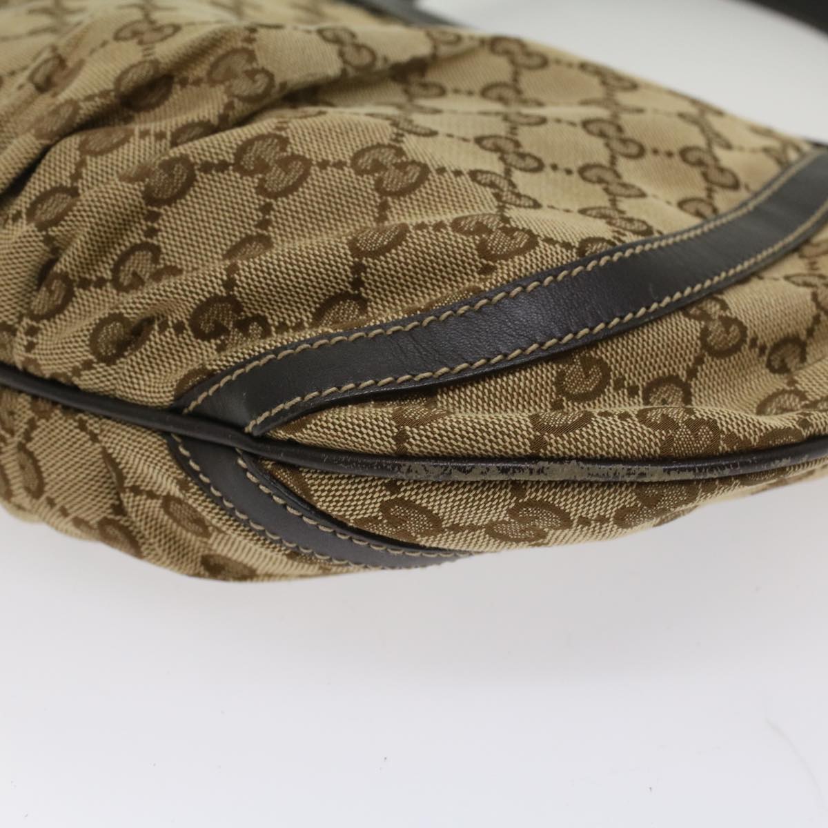 GUCCI GG Canvas Shoulder Bag Leather Beige 203257 ac2198