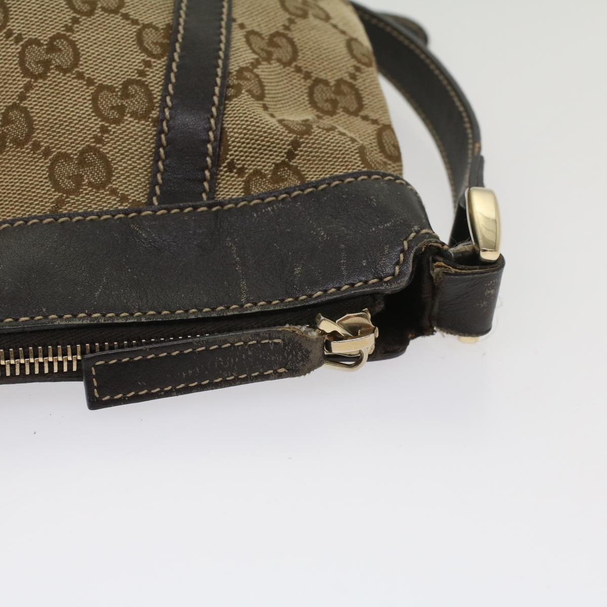 GUCCI GG Canvas Shoulder Bag Leather Beige 203257 ac2198