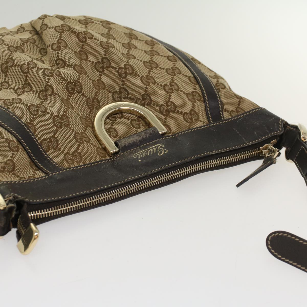 GUCCI GG Canvas Shoulder Bag Leather Beige 203257 ac2198