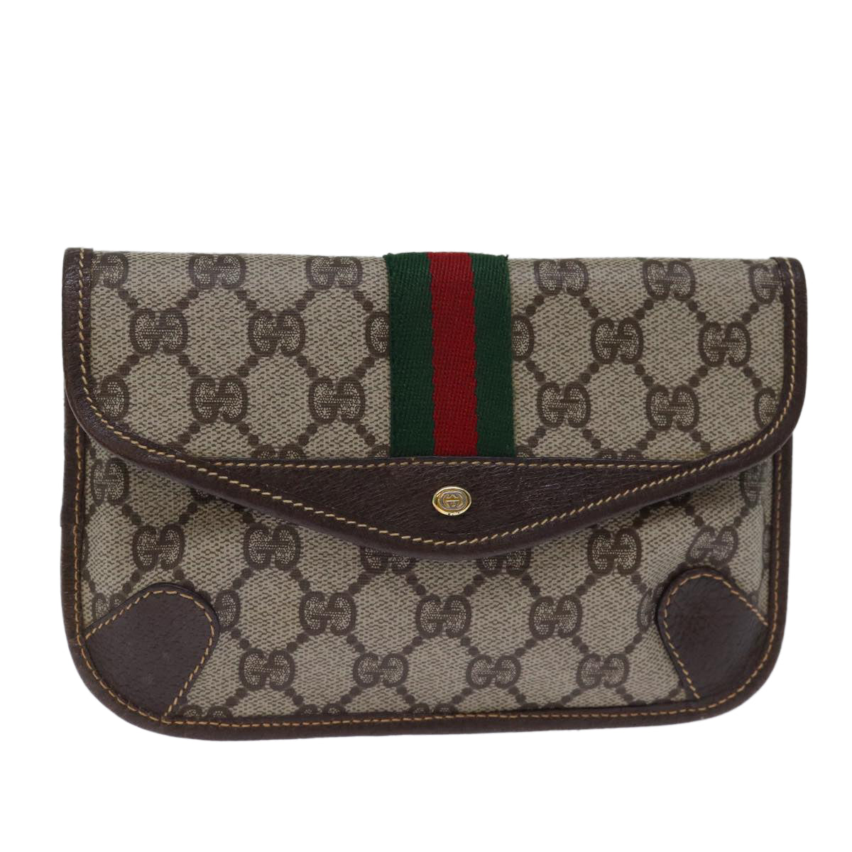 GUCCI GG Supreme Web Sherry Line Pouch PVC Beige Red 014 89 5205 ac2968