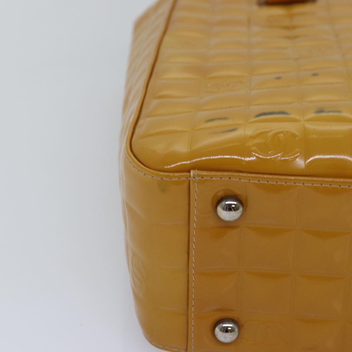 CHANEL Choco Bar Hand Bag Enamel Yellow CC ac2997