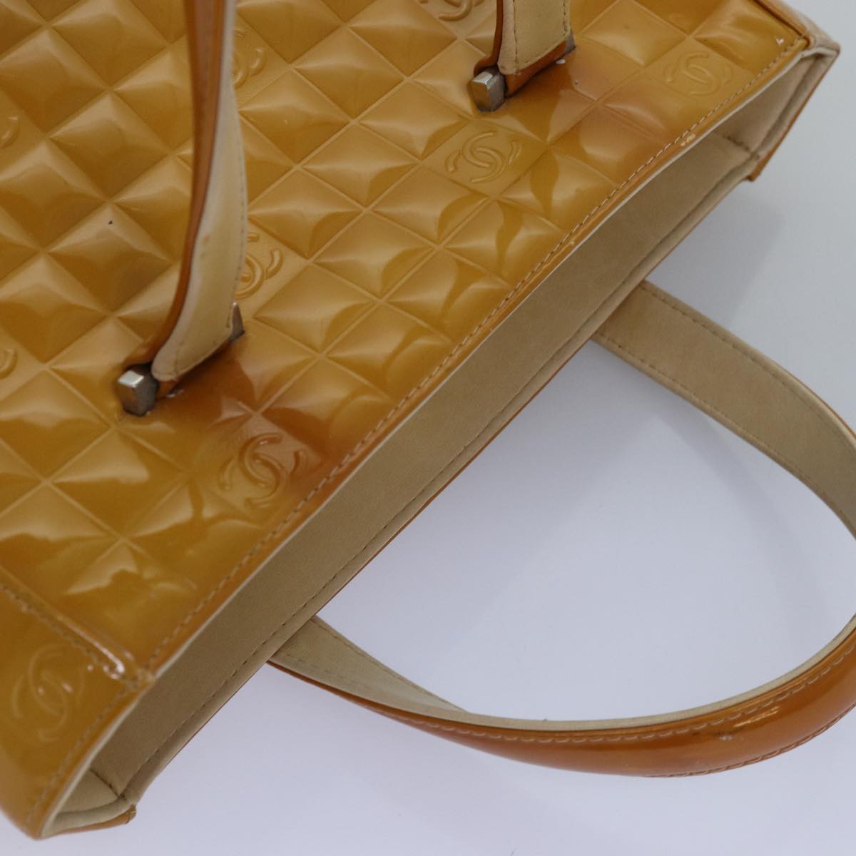 CHANEL Choco Bar Hand Bag Enamel Yellow CC ac2997