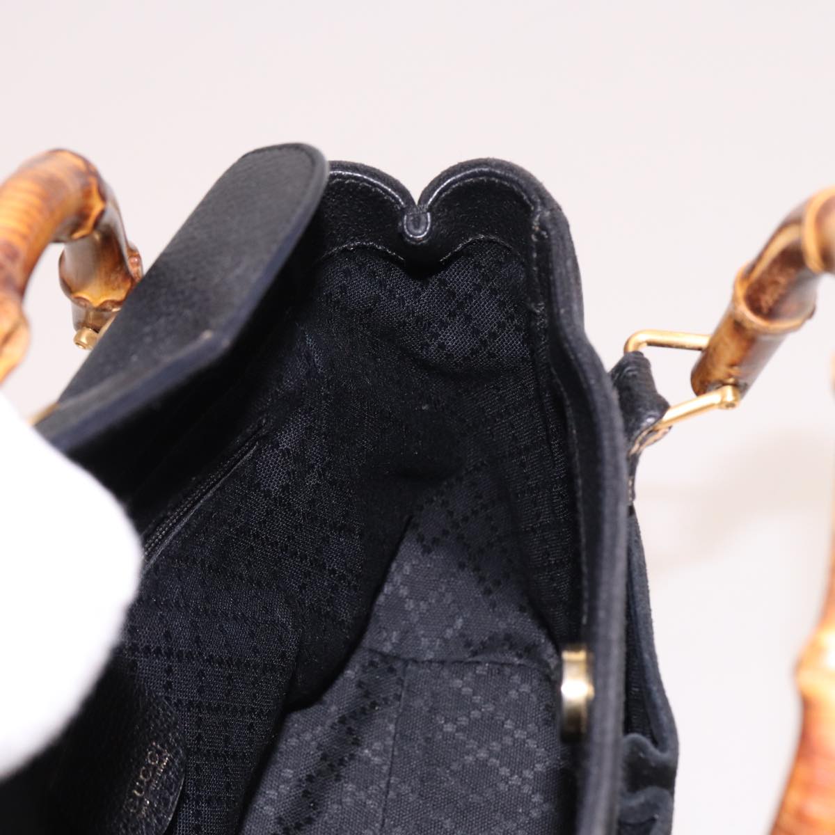 GUCCI Bamboo Hand Bag Suede 2way Black 000 122 0316 ac3043