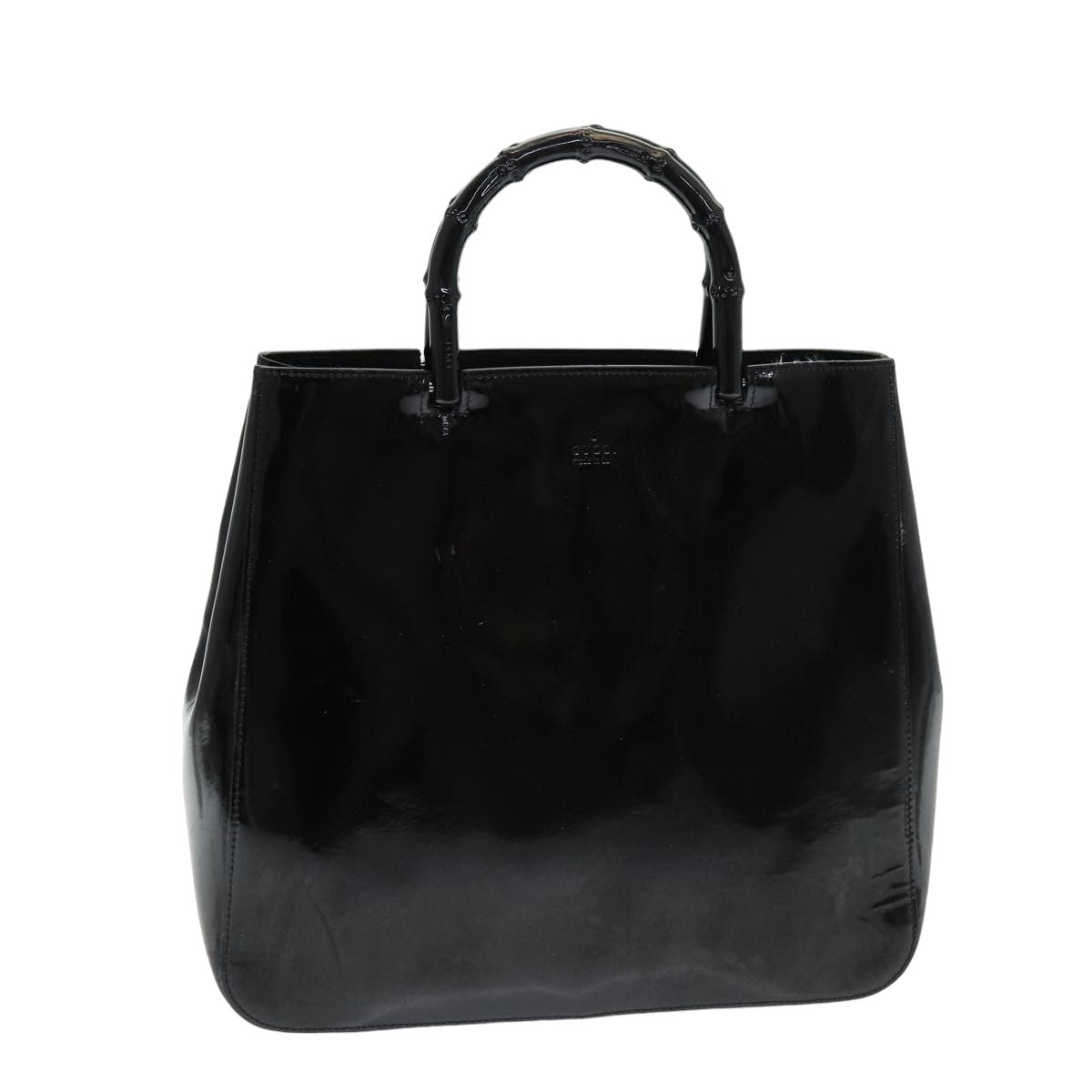GUCCI Bamboo Hand Bag Patent leather Black ac3146
