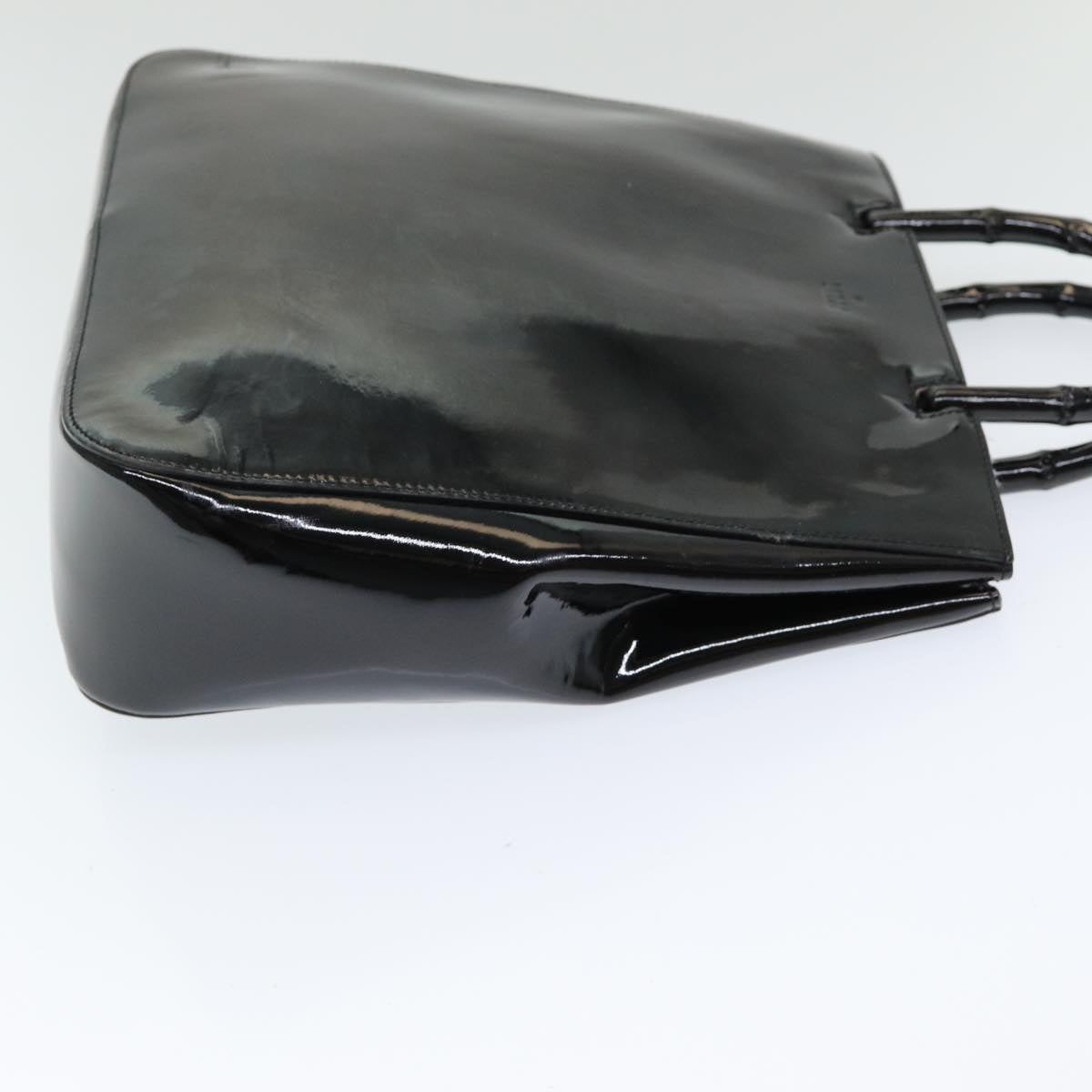 GUCCI Bamboo Hand Bag Patent leather Black ac3146