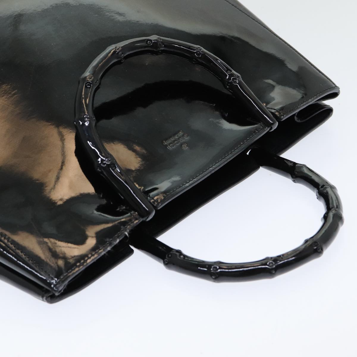 GUCCI Bamboo Hand Bag Patent leather Black ac3146