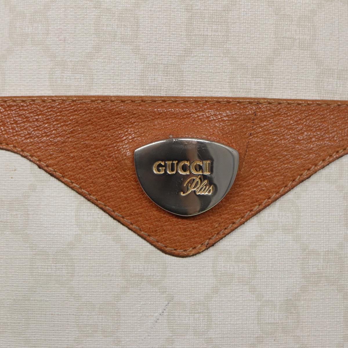 GUCCI GG Plus Supreme Web Sherry Line Tote Bag PVC Leather White Red ac3160