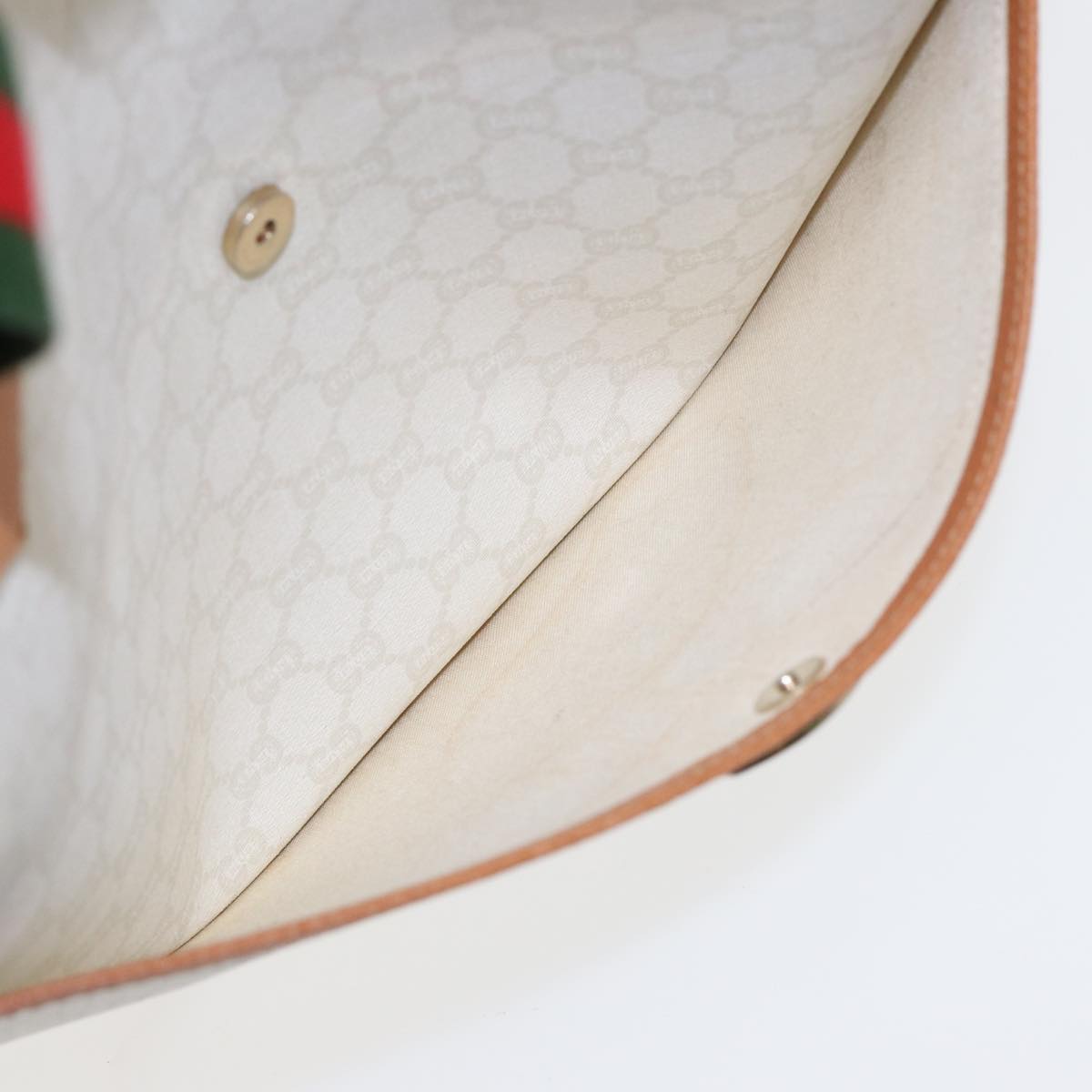 GUCCI GG Plus Supreme Web Sherry Line Tote Bag PVC Leather White Red ac3160