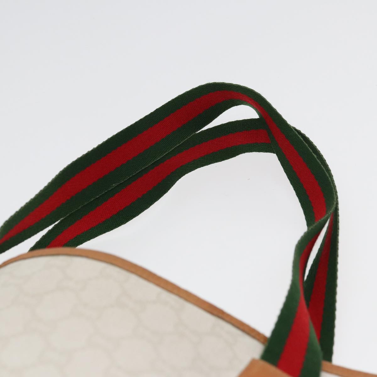 GUCCI GG Plus Supreme Web Sherry Line Tote Bag PVC Leather White Red ac3160