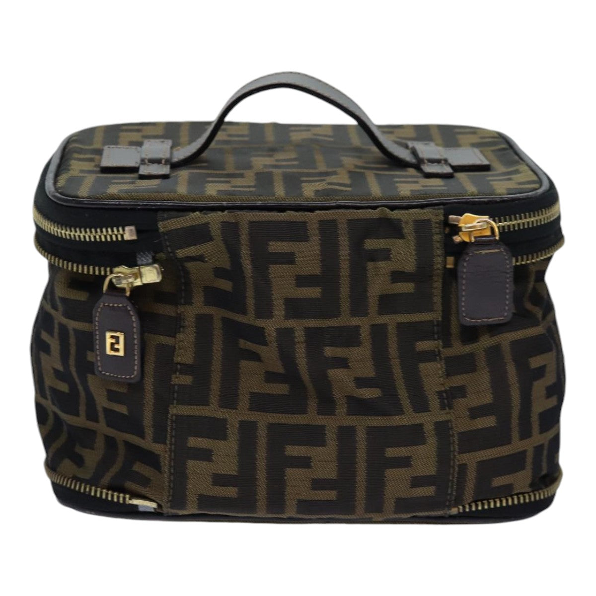 FENDI Zucca Canvas Vanity Pouch Brown Black gold ac3179