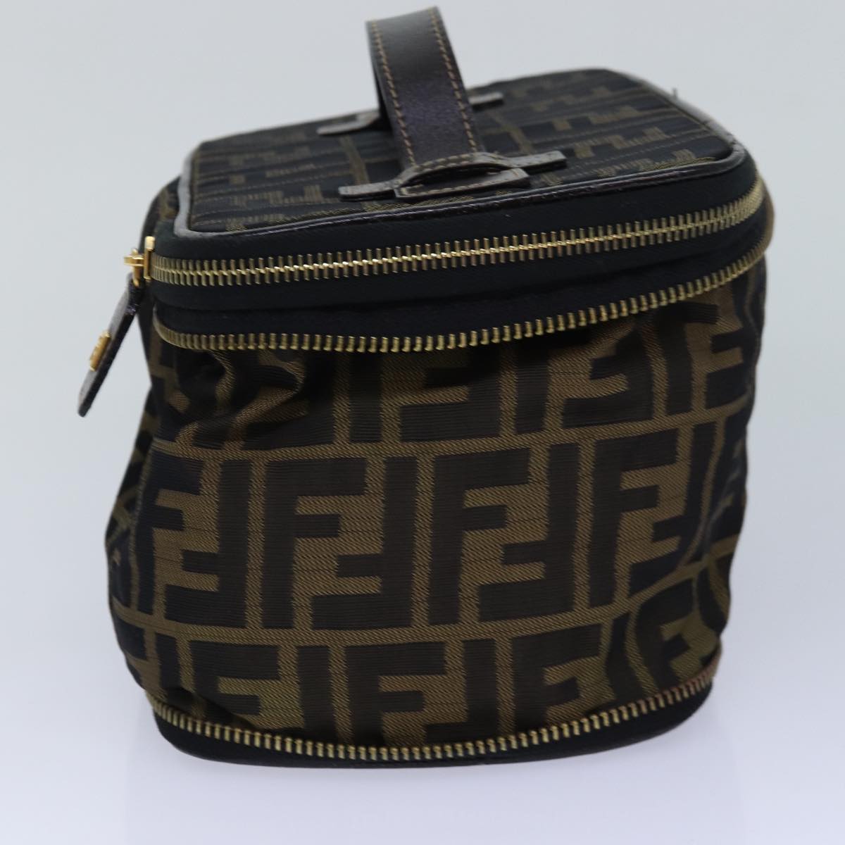 FENDI Zucca Canvas Vanity Pouch Brown Black gold ac3179