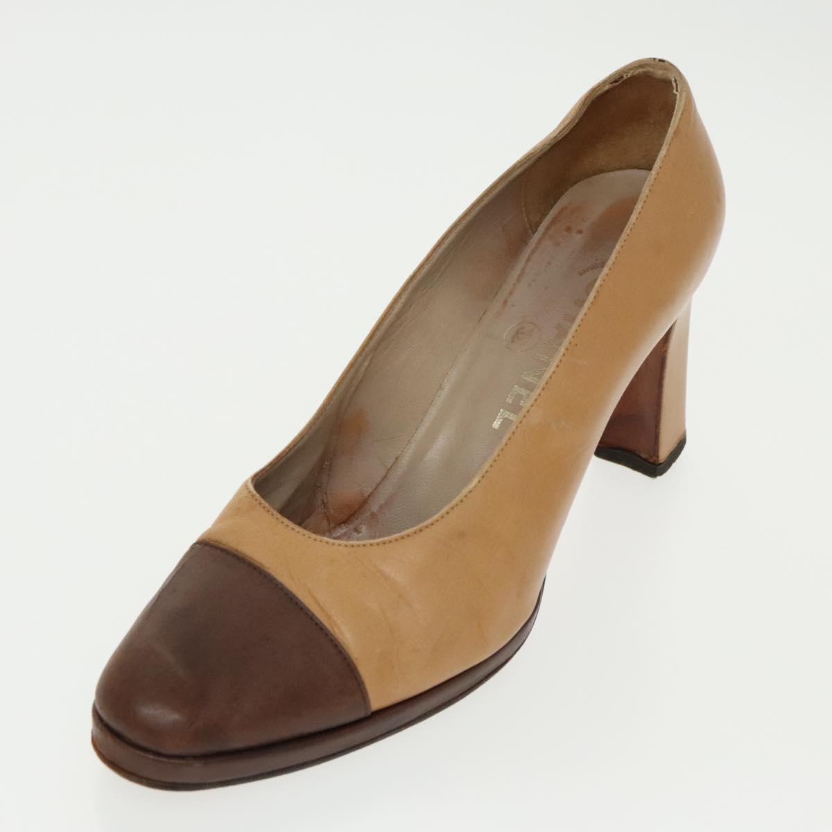 CHANEL High Heels Leather Beige Brown CC ac3348