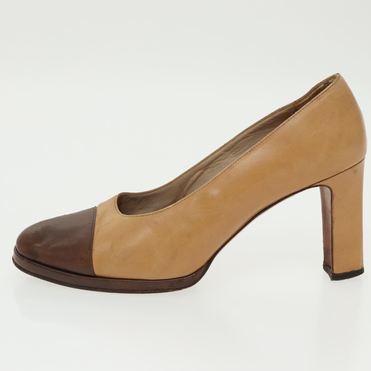 CHANEL High Heels Leather Beige Brown CC ac3348