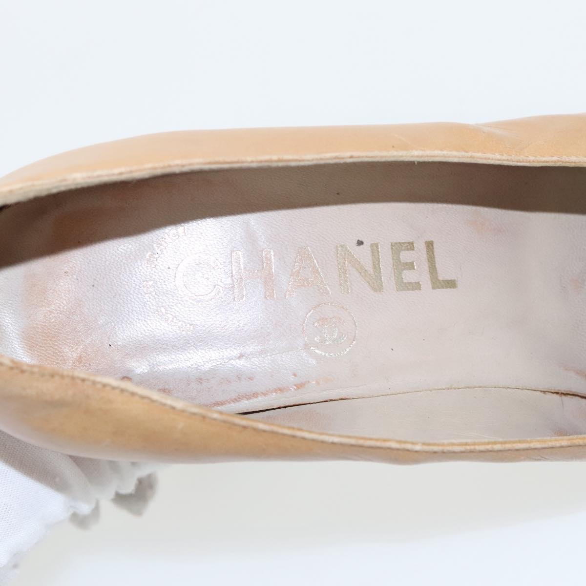 CHANEL High Heels Leather Beige Brown CC ac3348