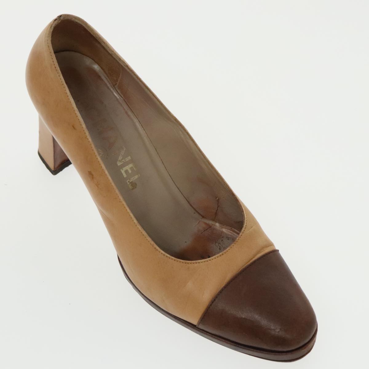 CHANEL High Heels Leather Beige Brown CC ac3348