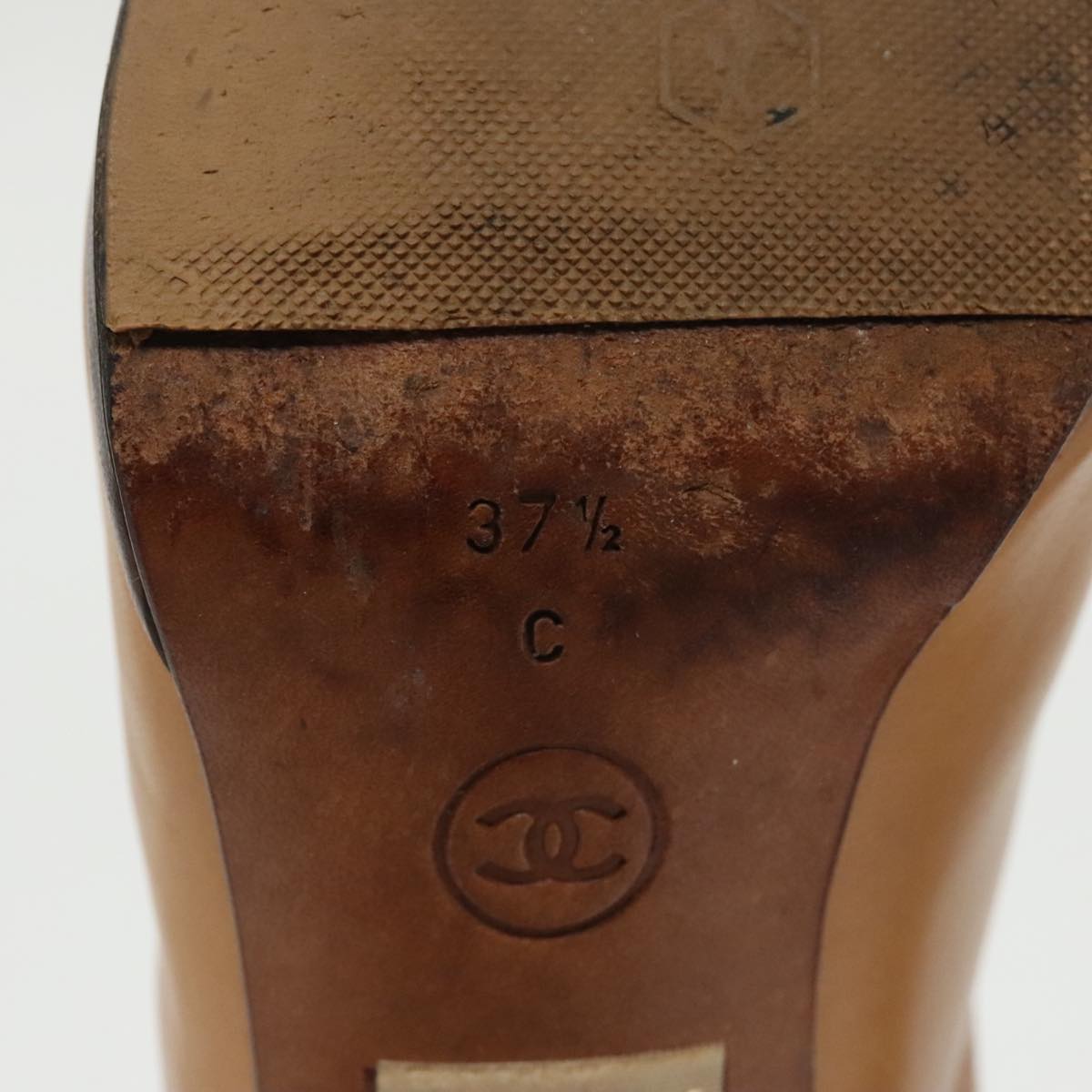 CHANEL High Heels Leather Beige Brown CC ac3348