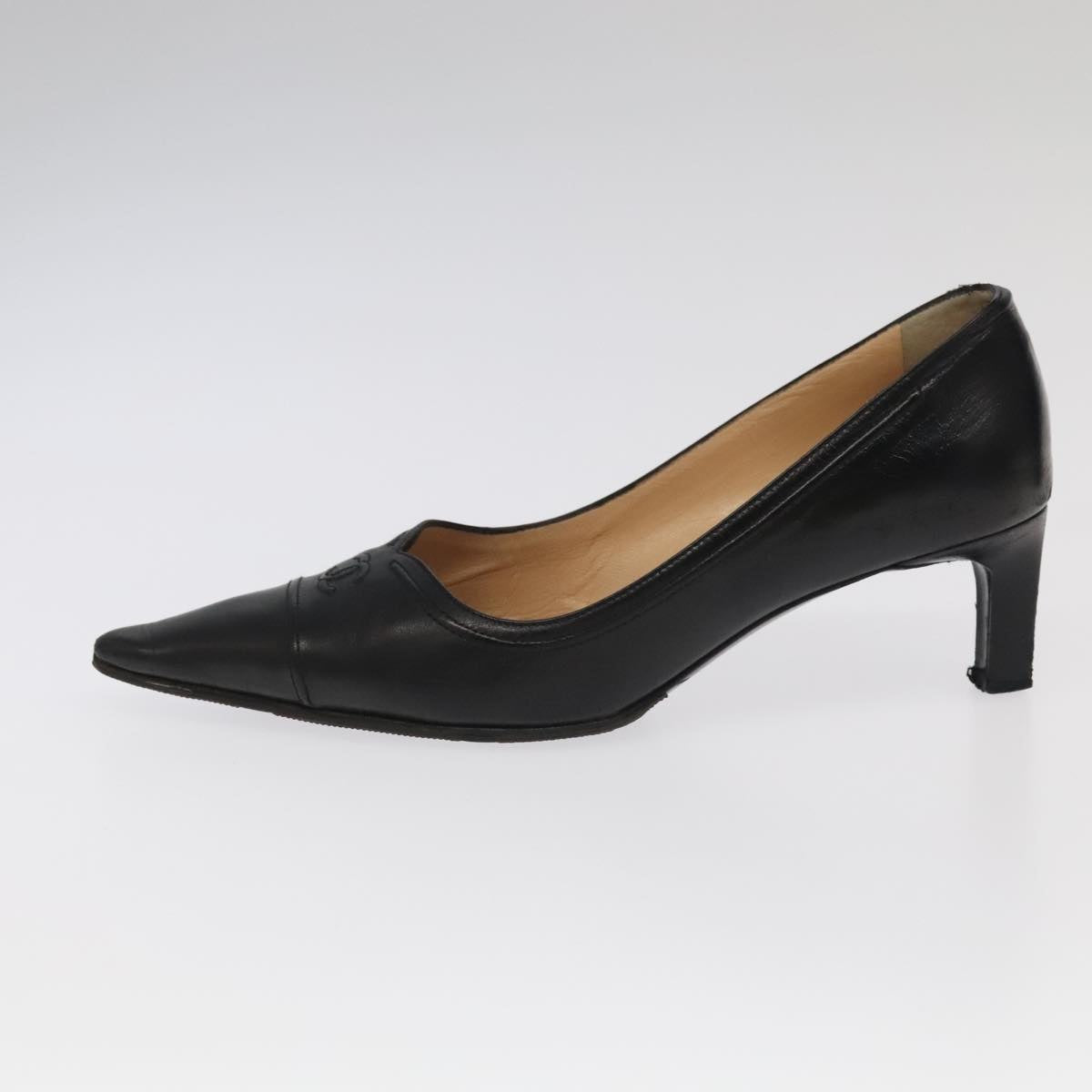 CHANEL High heels Lamb Skin 36 1/2C Black CC ac3409