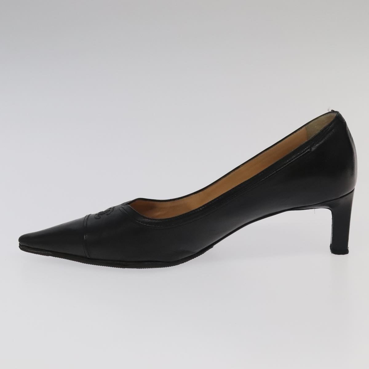 CHANEL High heels Lamb Skin 36 1/2C Black CC ac3409