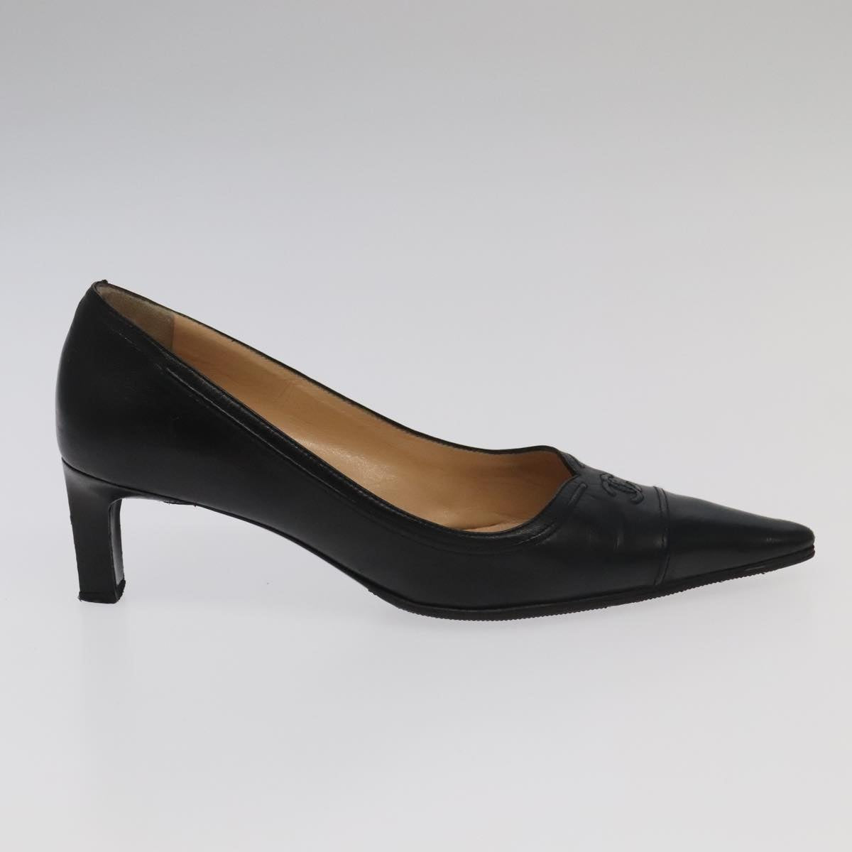 CHANEL High heels Lamb Skin 36 1/2C Black CC ac3409