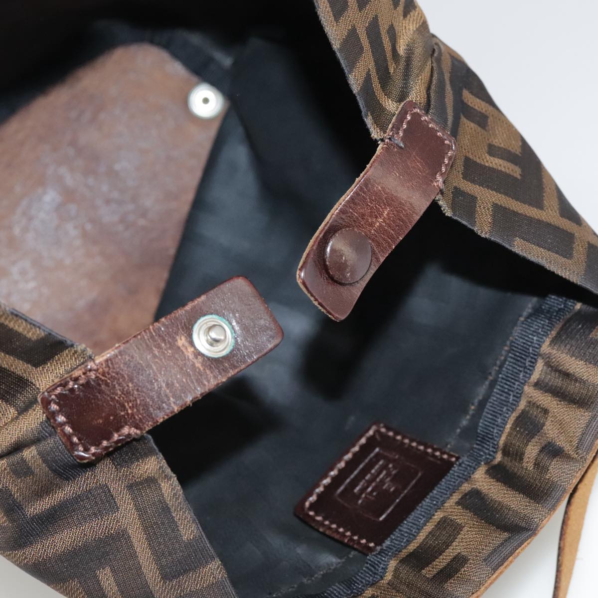 FENDI Zucca Canvas Hand Bag Brown Black ac3445