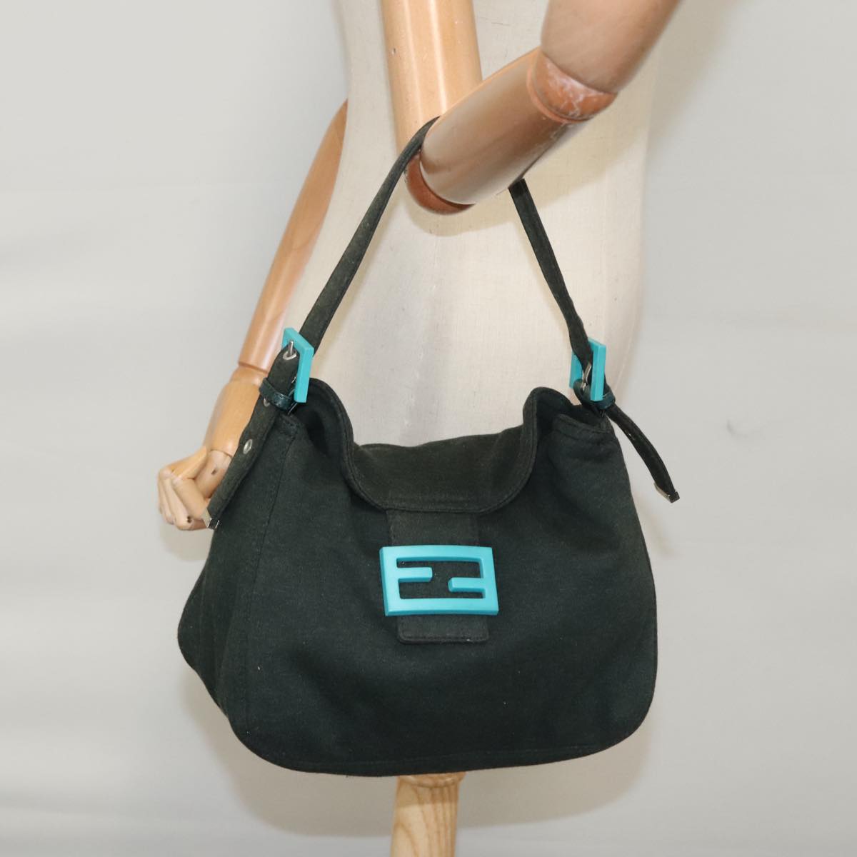 FENDI Mamma Baguette Shoulder Bag Cotton Khaki ac3447