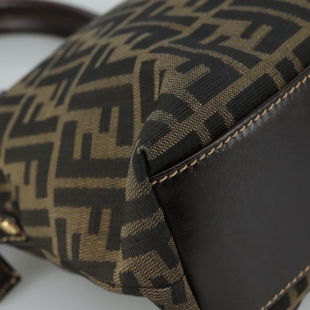 FENDI Zucca Canvas Hand Bag Brown Black gold ac3464