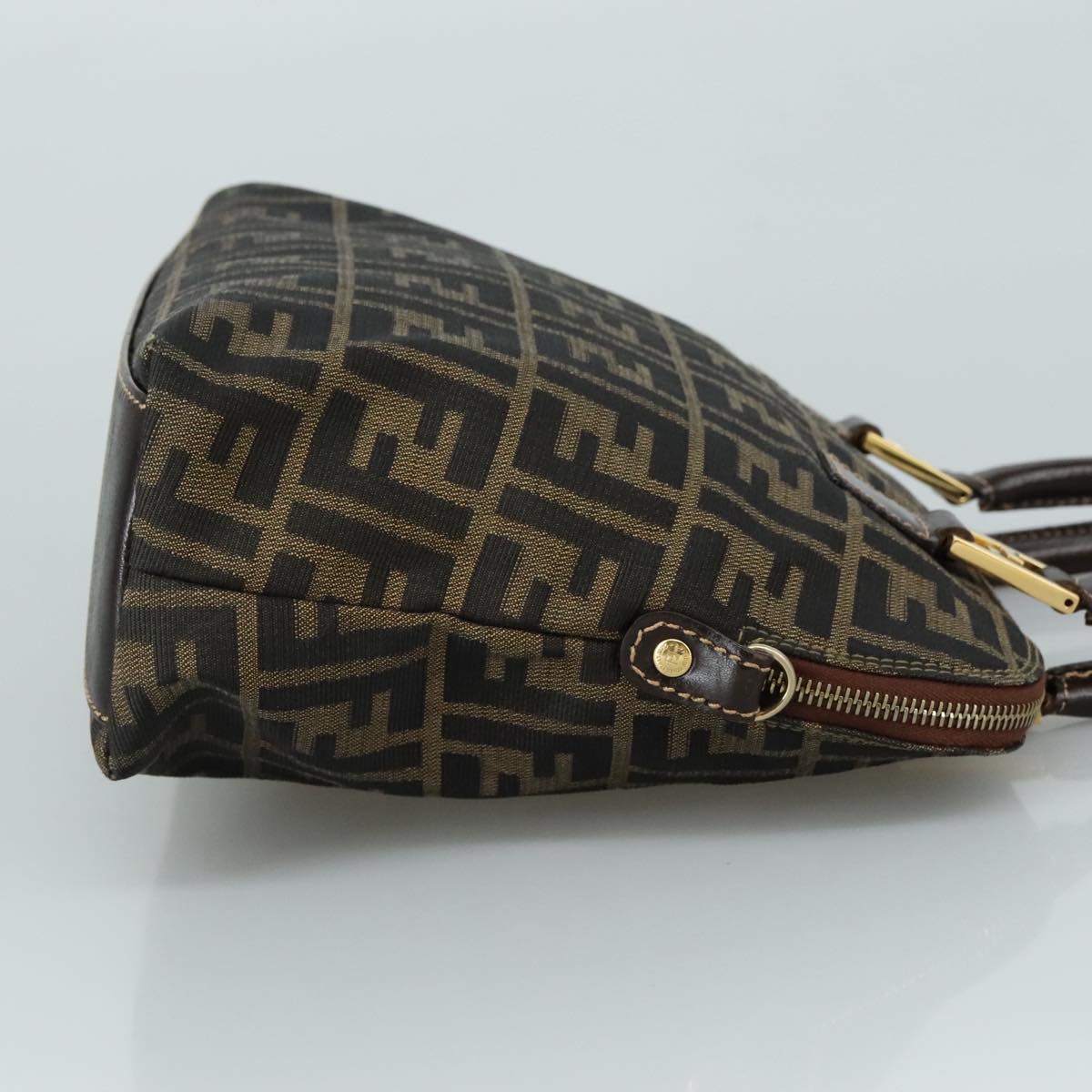 FENDI Zucca Canvas Hand Bag Brown Black gold ac3464