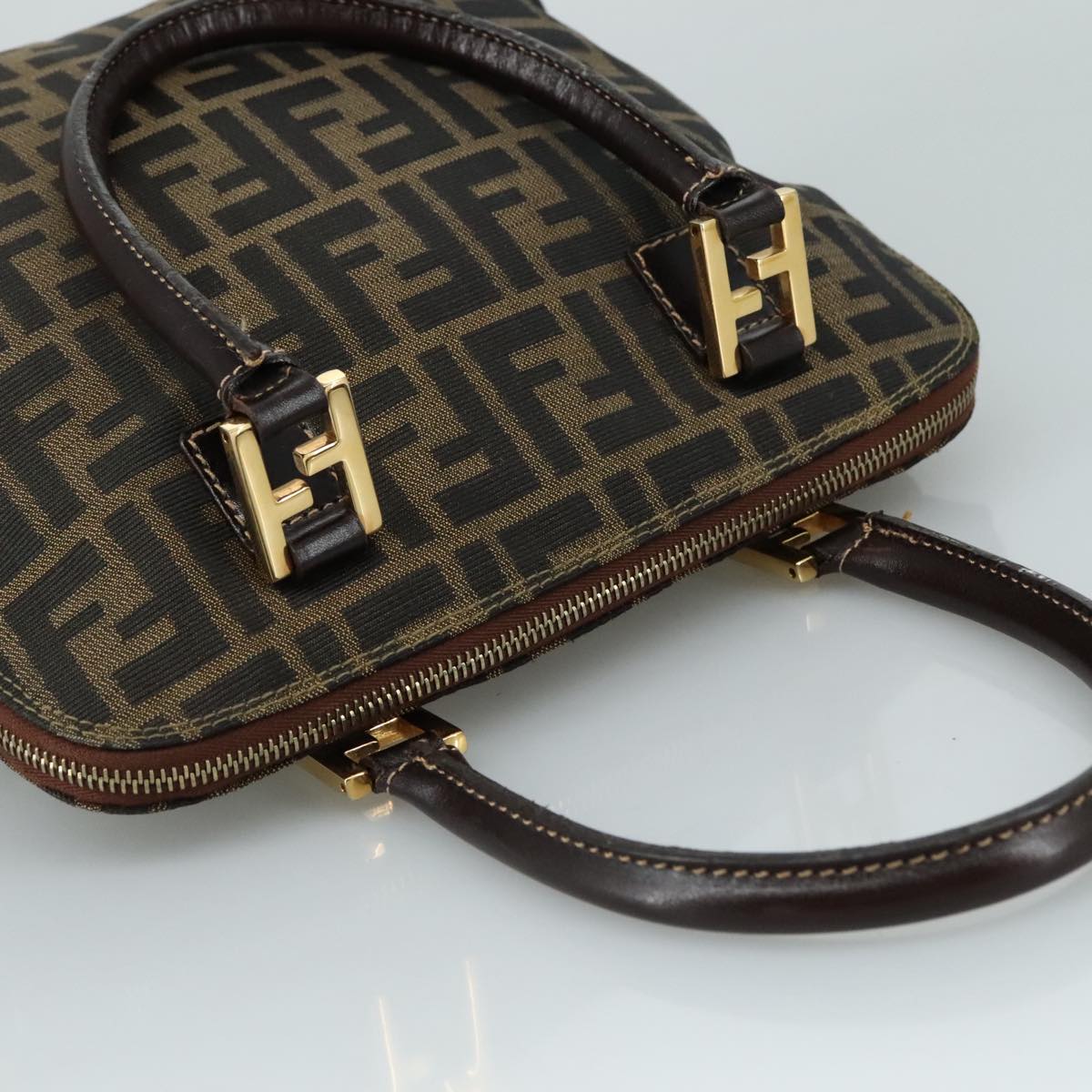 FENDI Zucca Canvas Hand Bag Brown Black gold ac3464