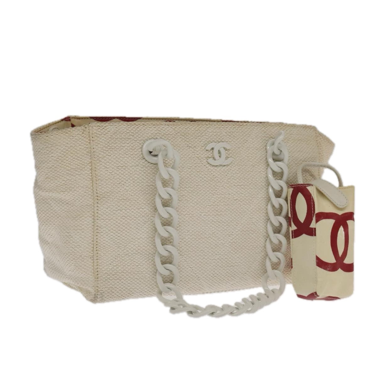 CHANEL Matelasse Chain Tote Bag Straw White CC ac3478