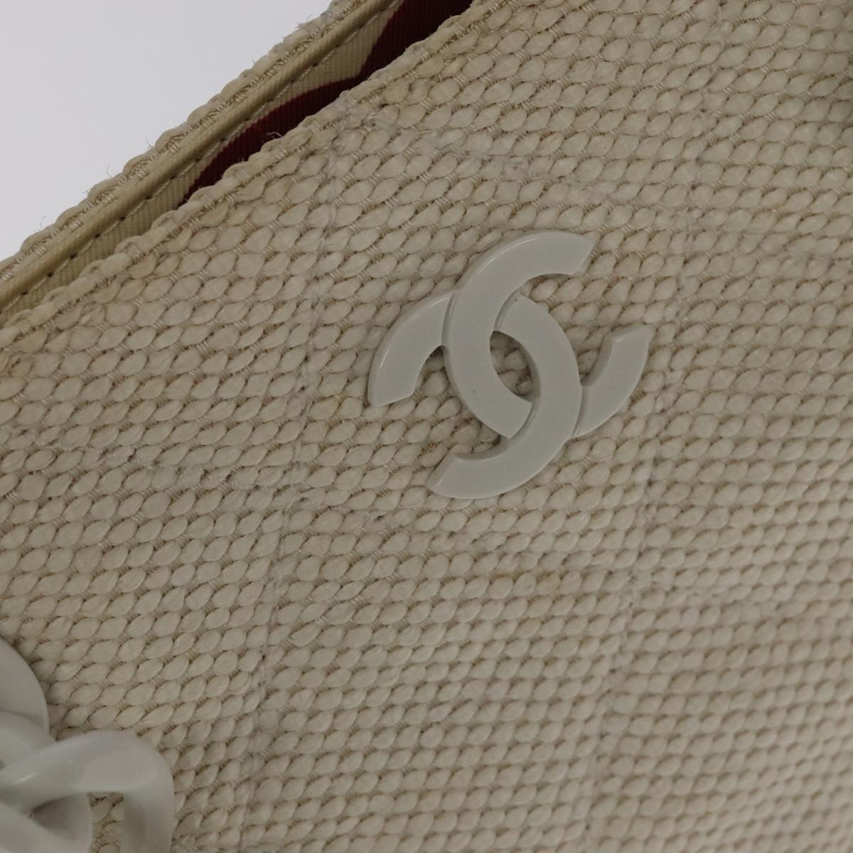 CHANEL Matelasse Chain Tote Bag Straw White CC ac3478