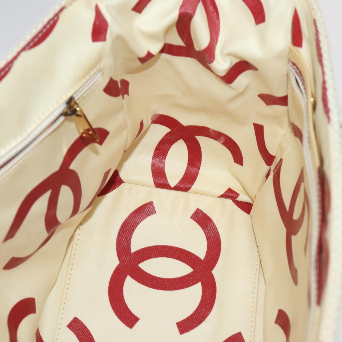 CHANEL Matelasse Chain Tote Bag Straw White CC ac3478