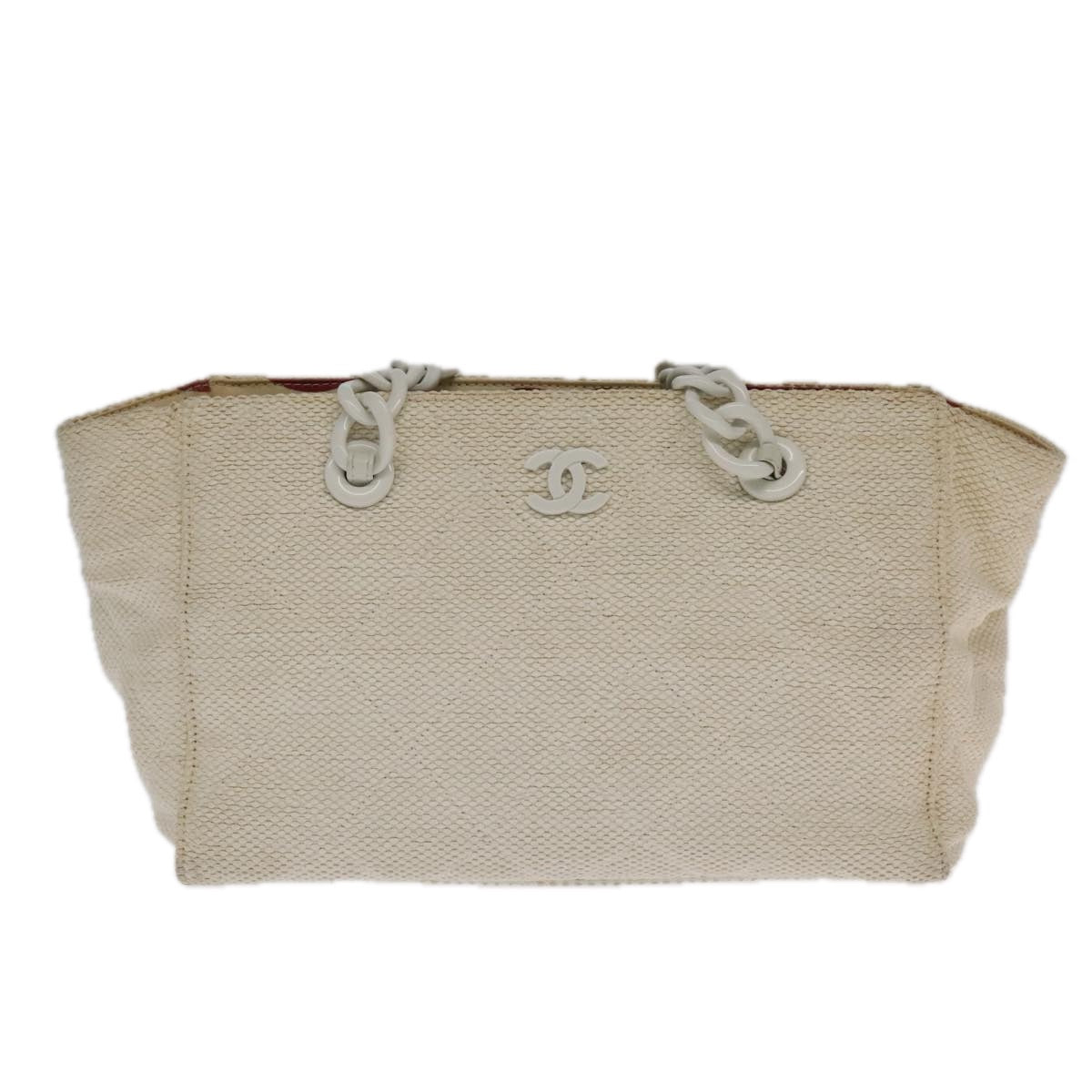 CHANEL Matelasse Chain Tote Bag Straw White CC ac3478