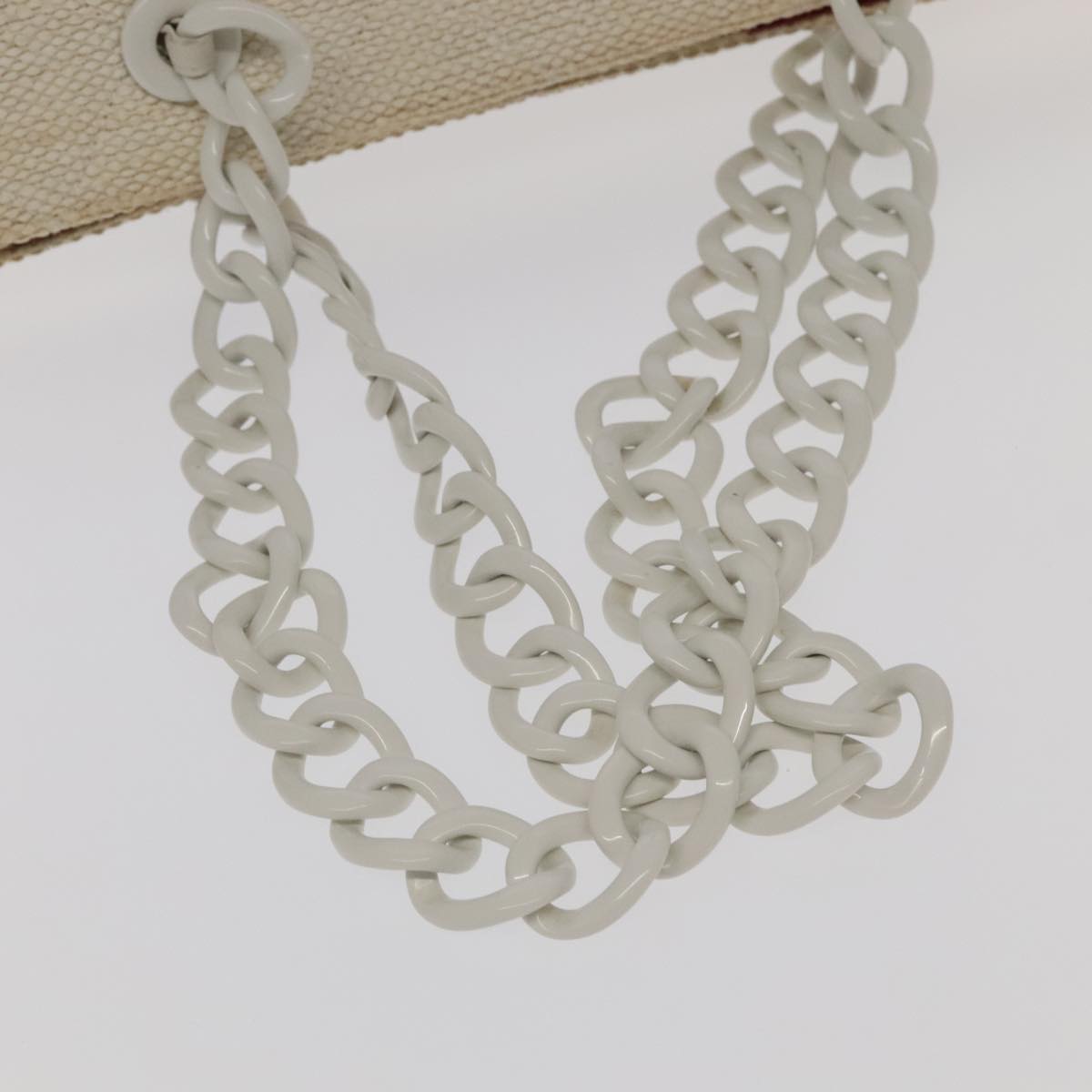 CHANEL Matelasse Chain Tote Bag Straw White CC ac3478