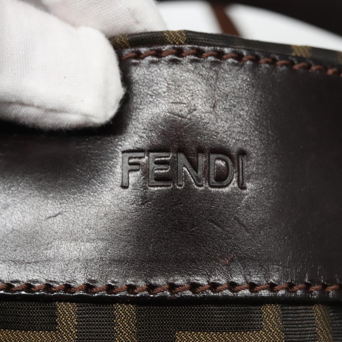 FENDI Zucca Canvas Hand Bag Brown Black ac3512