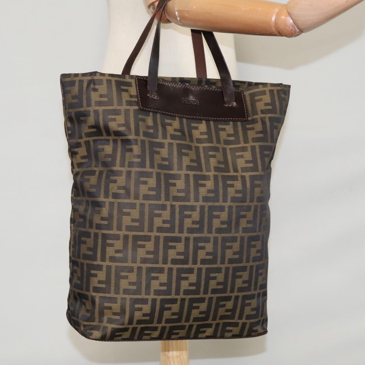 FENDI Zucca Canvas Hand Bag Brown Black ac3512