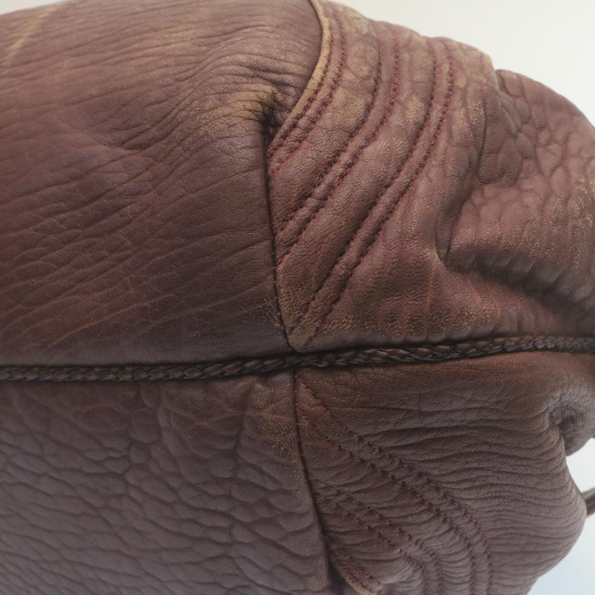 FENDI Zucca Hand Bag Leather Wine Red ac567