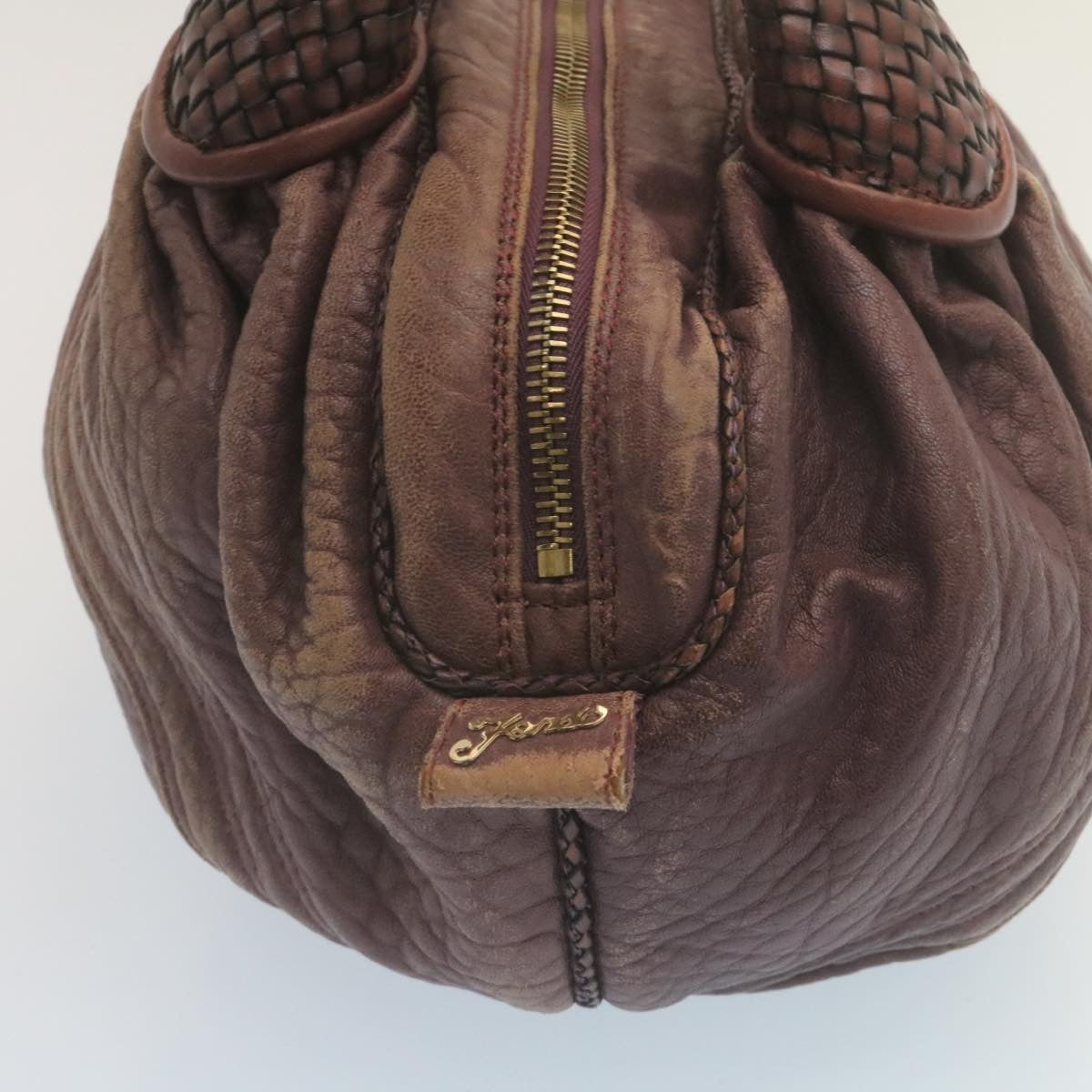 FENDI Zucca Hand Bag Leather Wine Red ac567