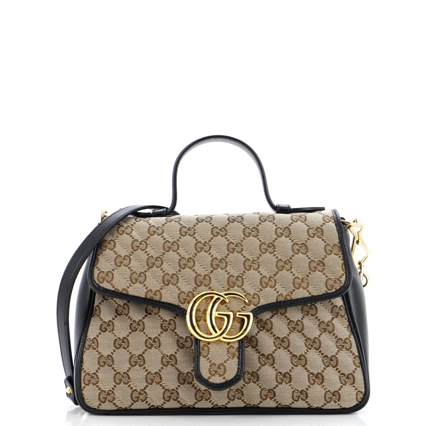 GG Marmont Top Handle Flap Bag Diagonal Quilted GG Canvas Small