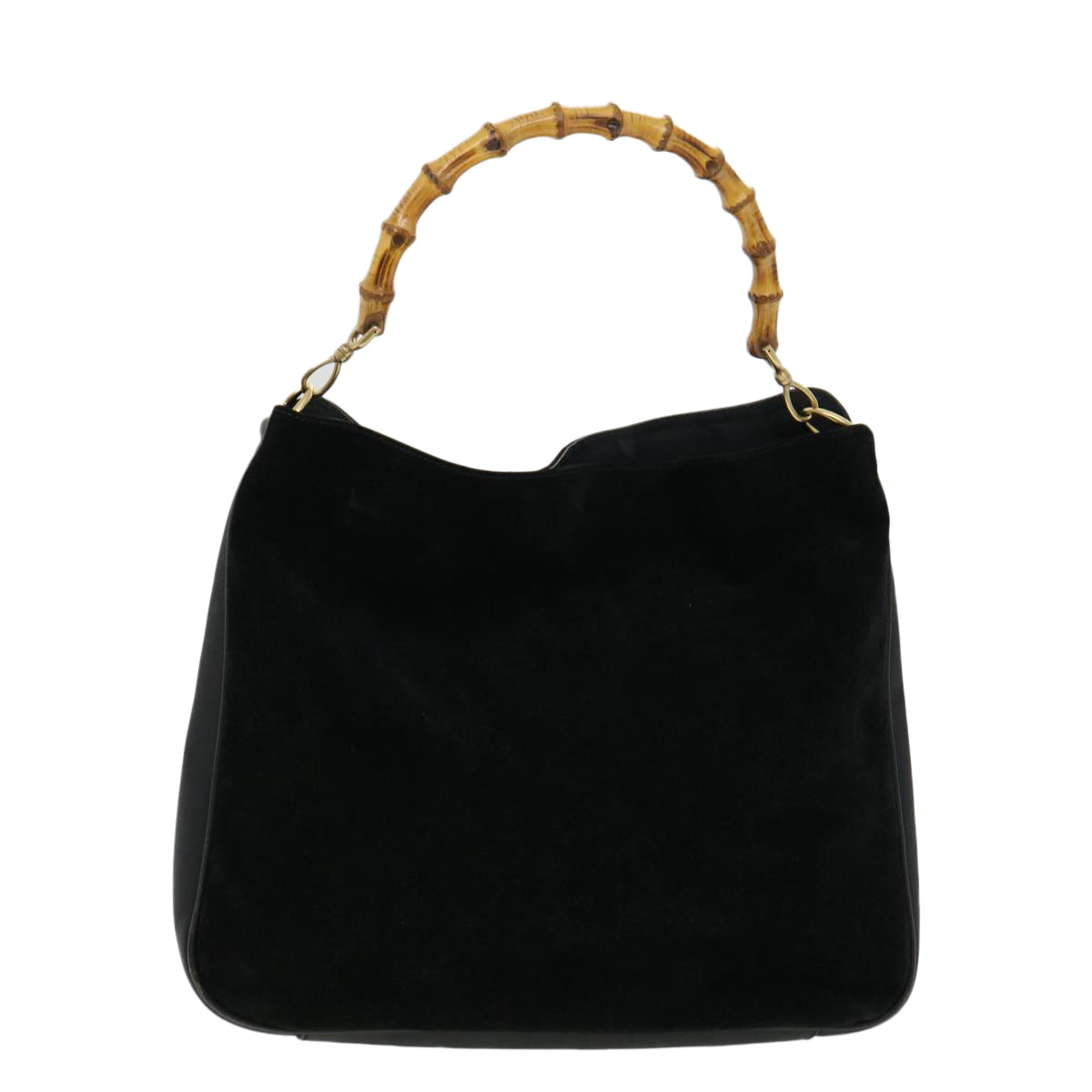 GUCCI Bamboo Hand Bag Suede Leather Black ac987