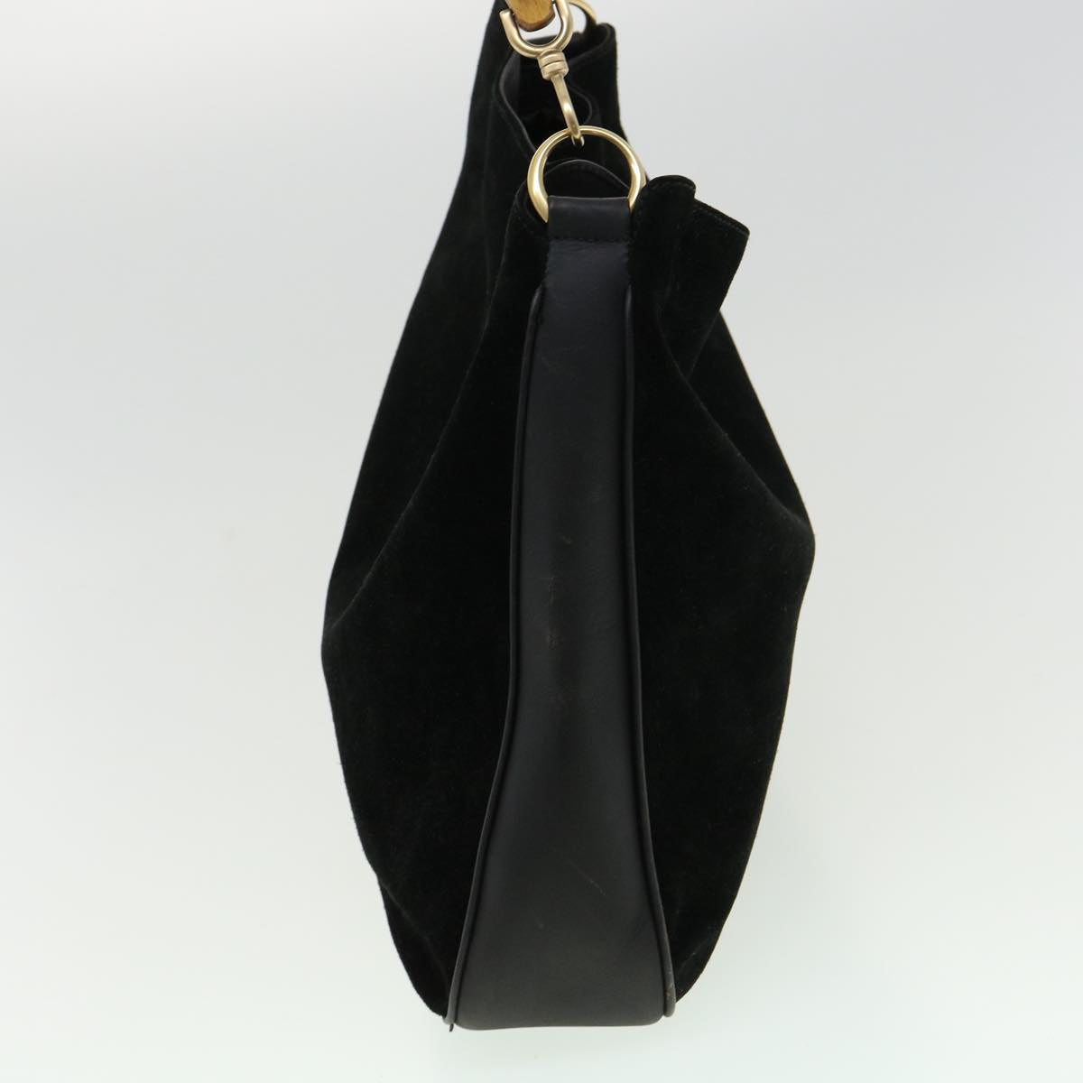 GUCCI Bamboo Hand Bag Suede Leather Black ac987