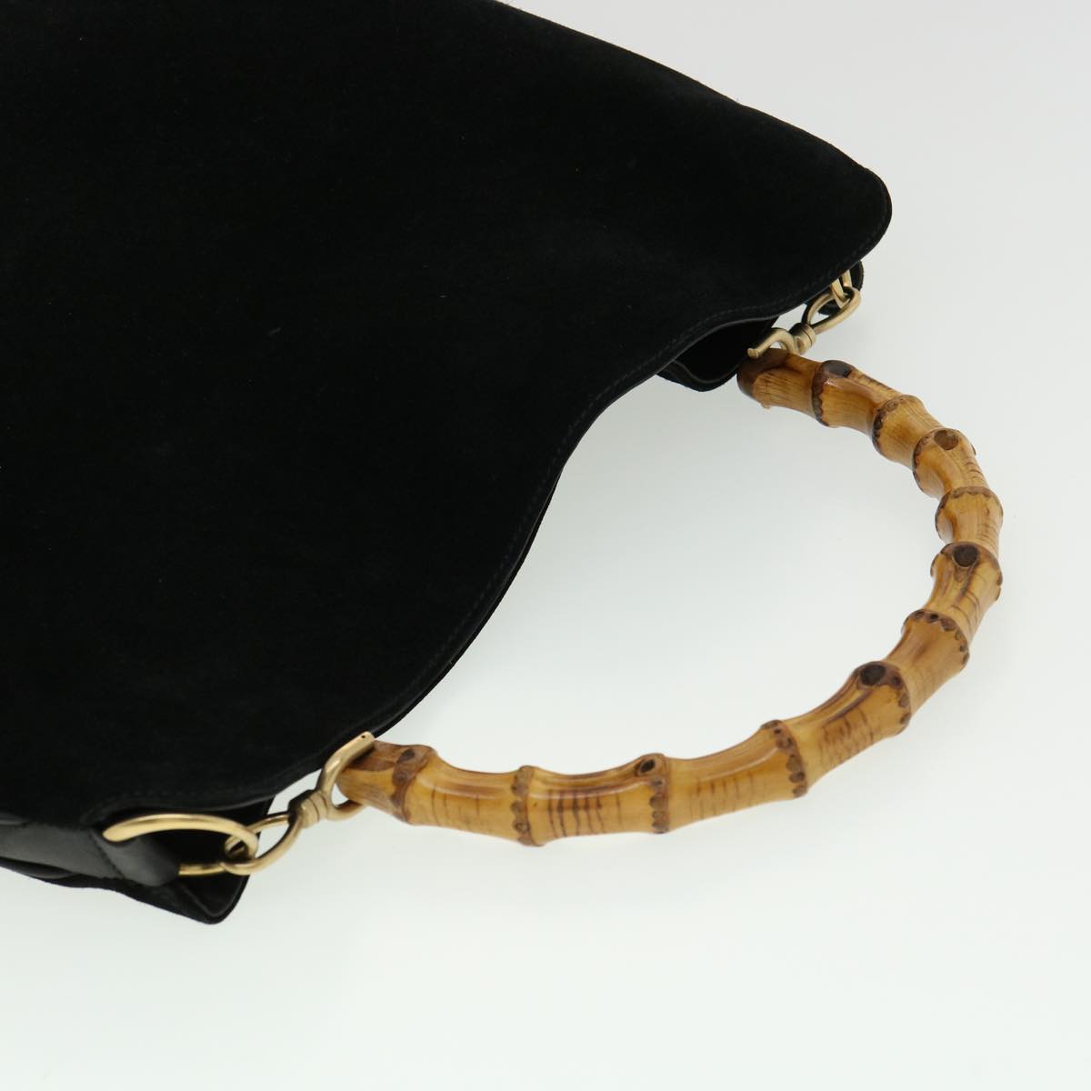 GUCCI Bamboo Hand Bag Suede Leather Black ac987