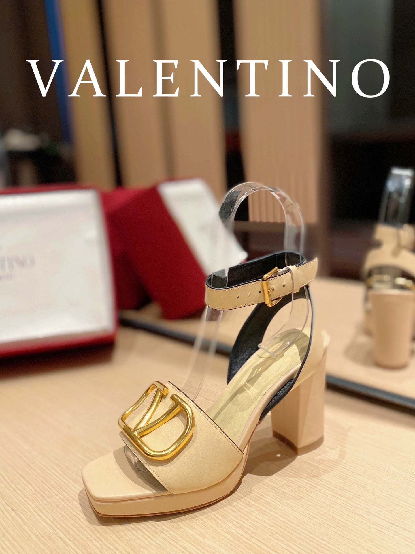 Valentino Garavani Strap Heeled Sandals With V Logo Signature EmbellisGLAMIent Light Yellow For Women